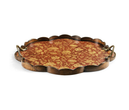 Scalloped Red Chinoiserie Tray