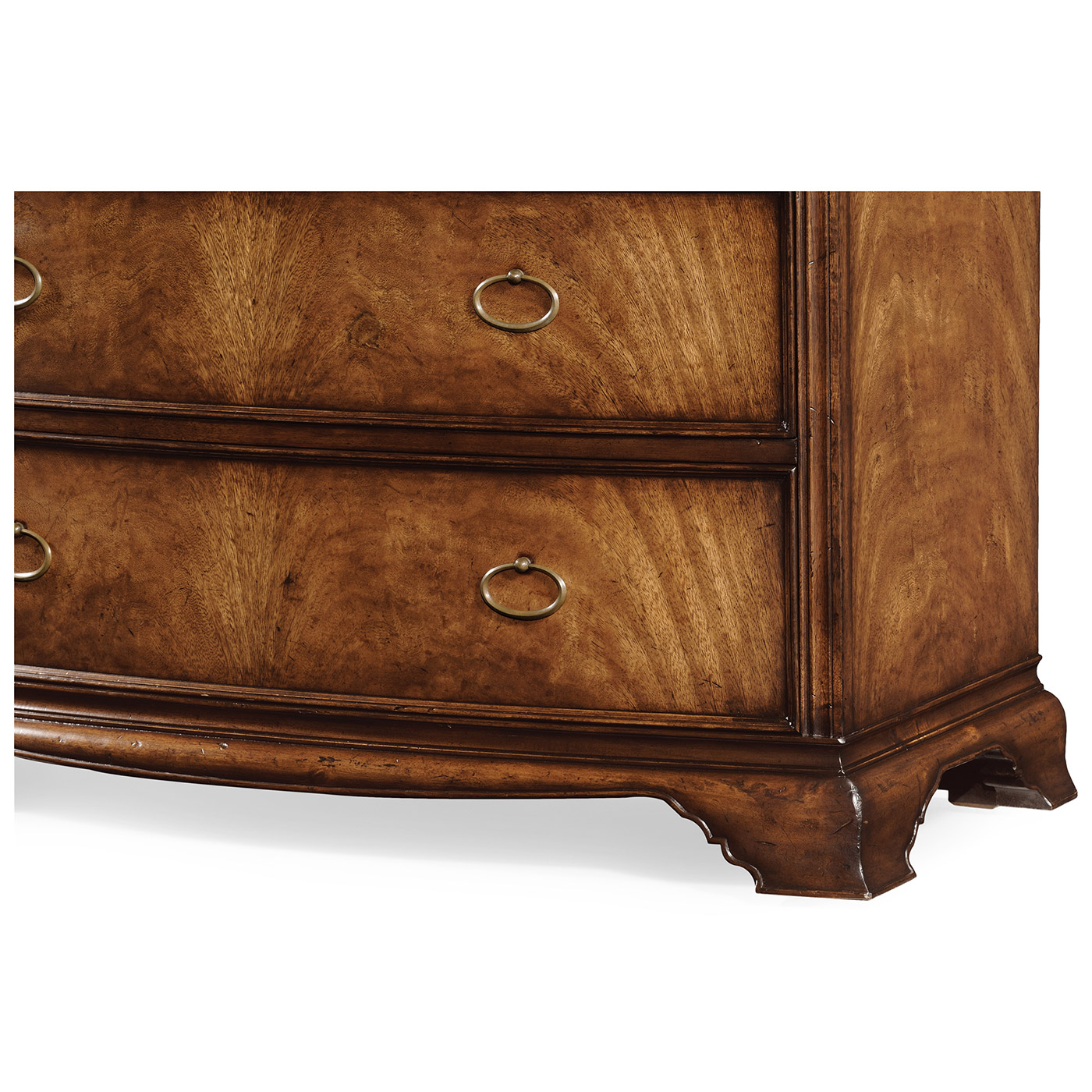 Crotch walnut bedside chest of drawers