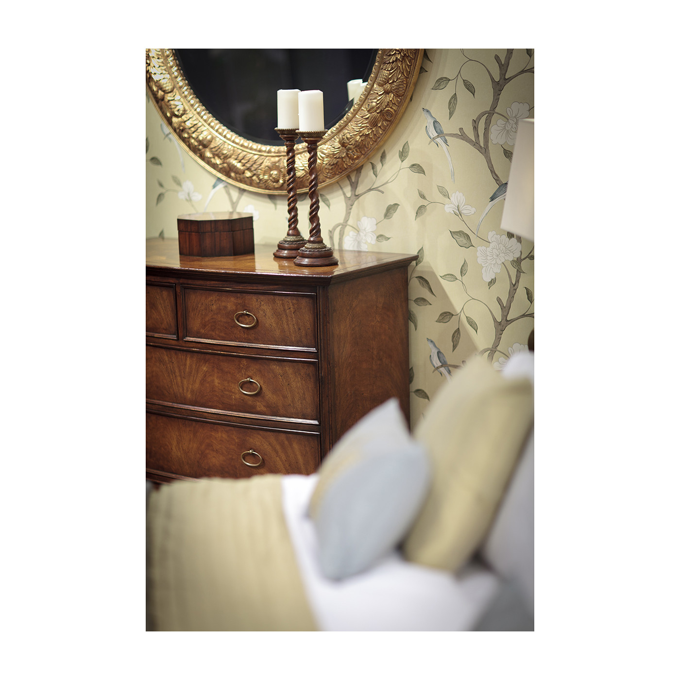 Crotch walnut bedside chest of drawers