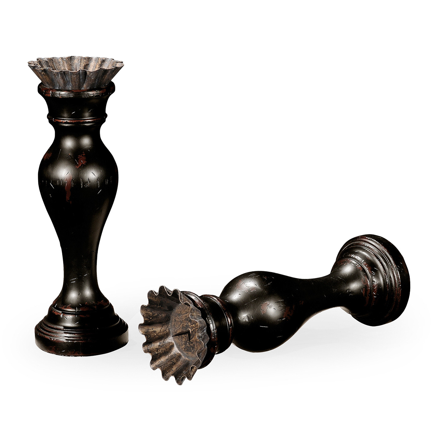 Pair of Large Painted Honey Black Candlesticks