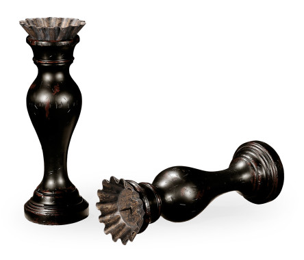 Pair of Large Painted Honey Black Candlesticks