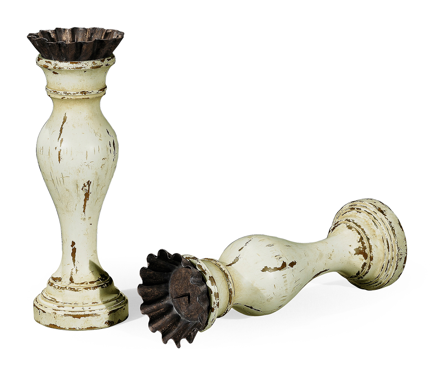 Pair of Large Painted Off-White Candlesticks