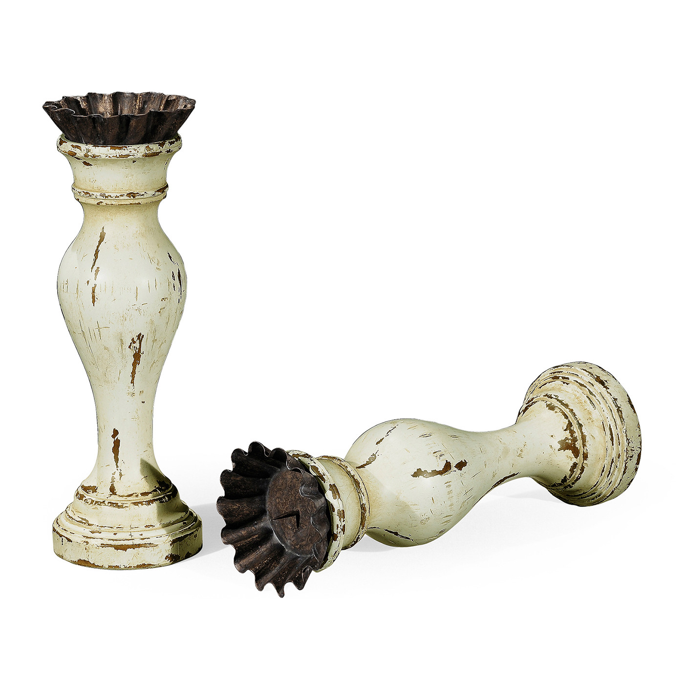 Pair of Large Painted Off-White Candlesticks
