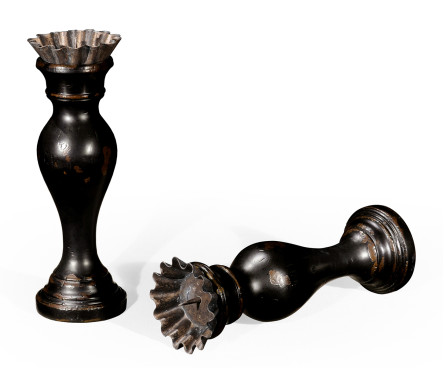 Pair of Small Painted Honey Black Candlesticks