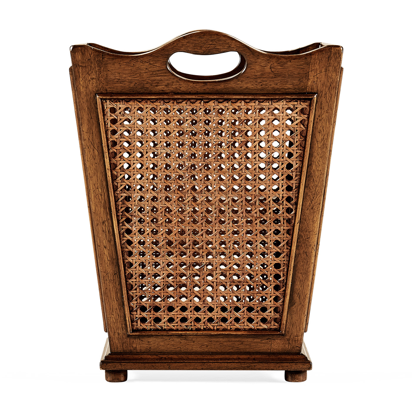 French Style Caned Walnut Waste Basket