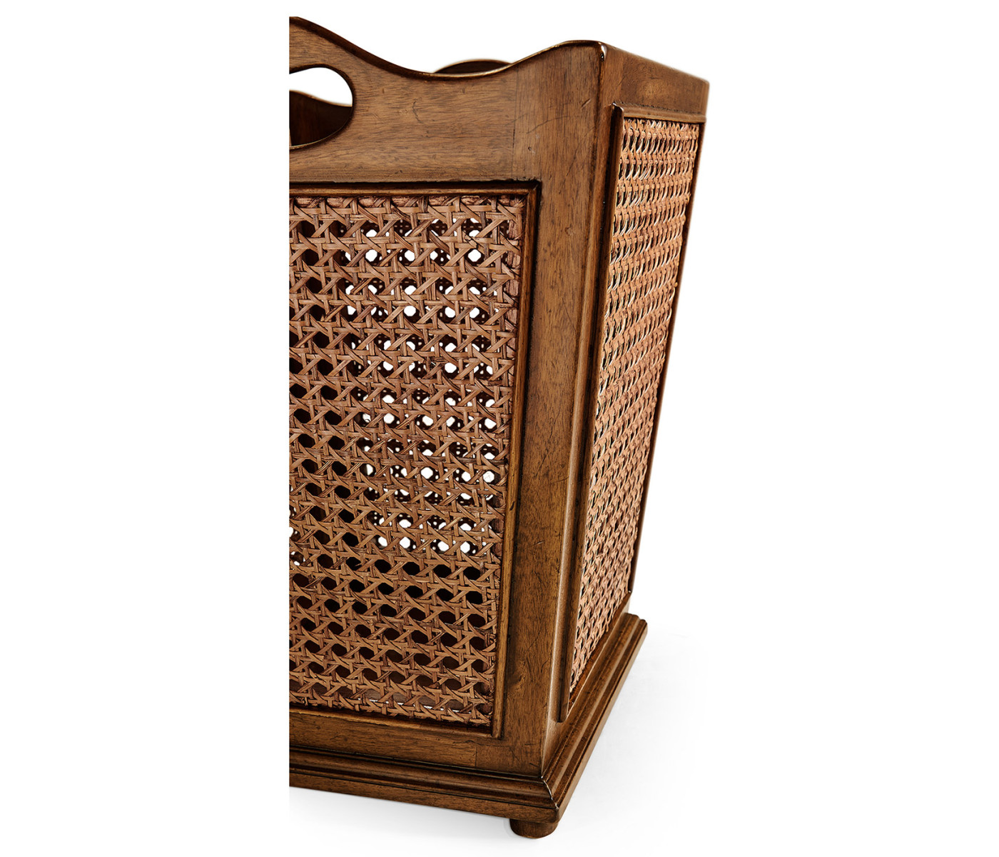 French Style Caned Walnut Waste Basket