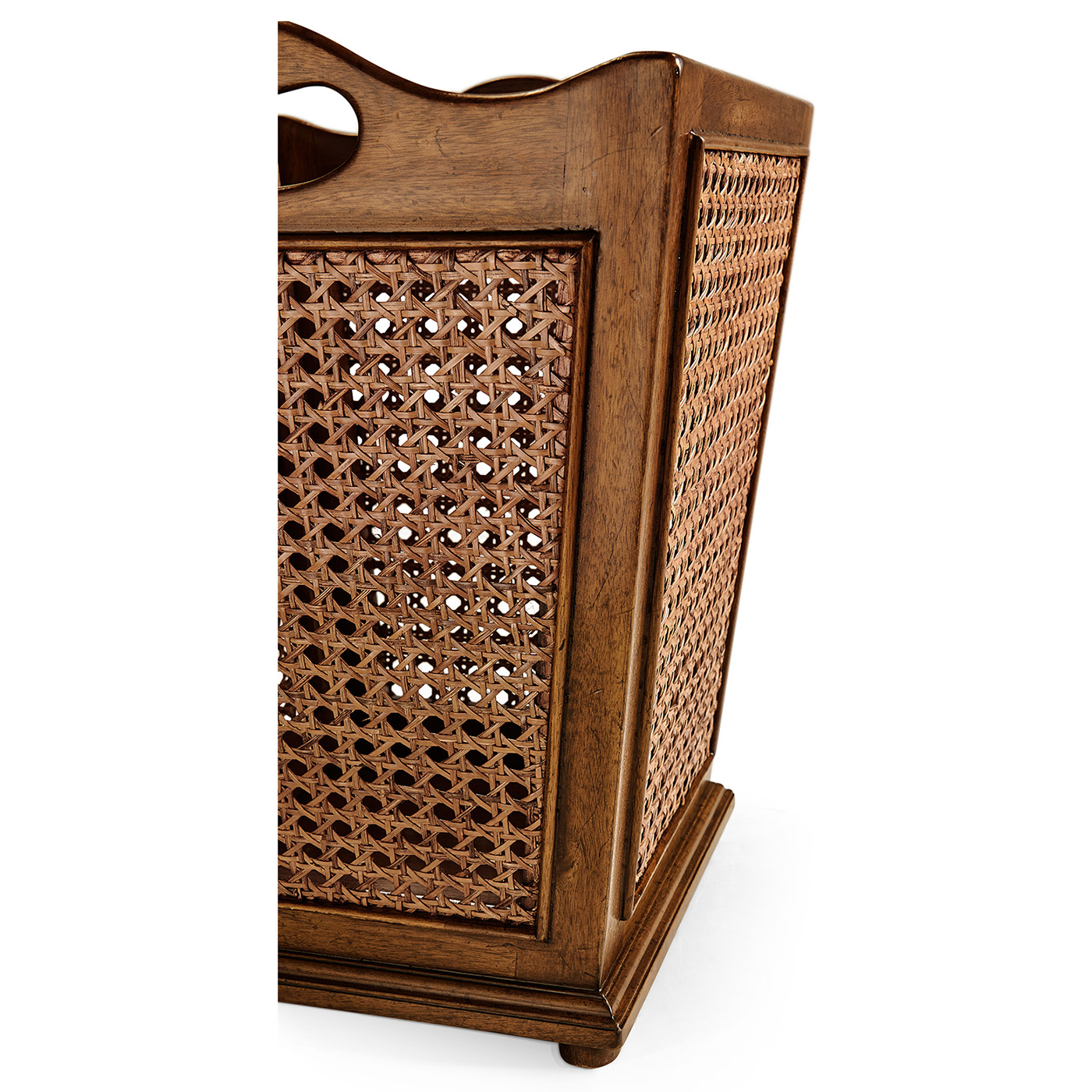 French Style Caned Walnut Waste Basket
