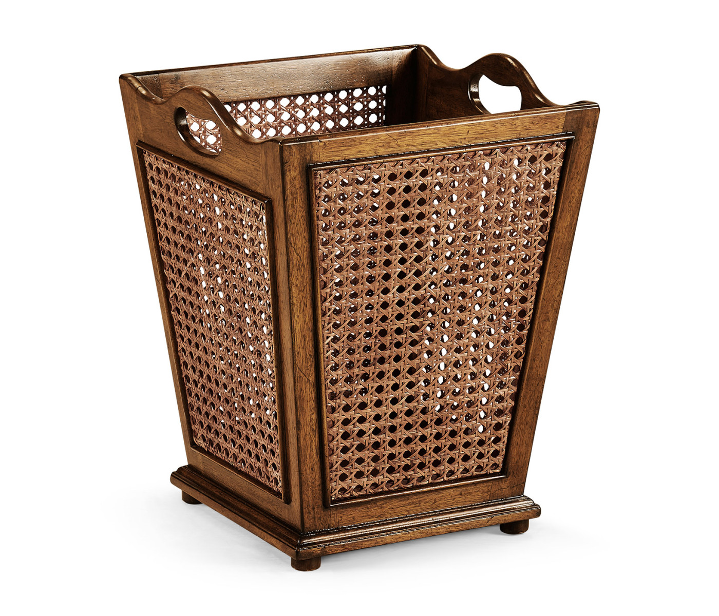 French Style Caned Walnut Waste Basket