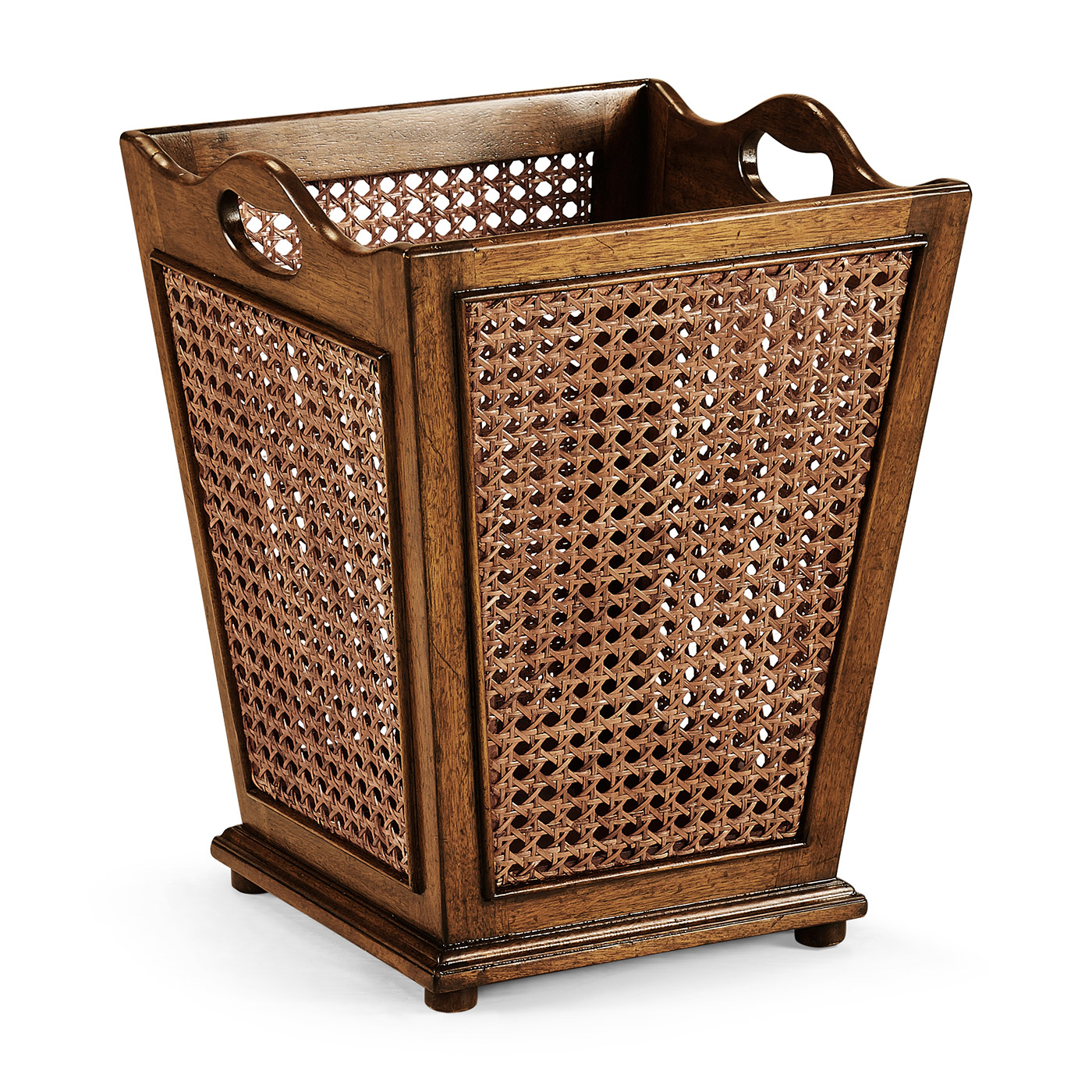 French Style Caned Walnut Waste Basket