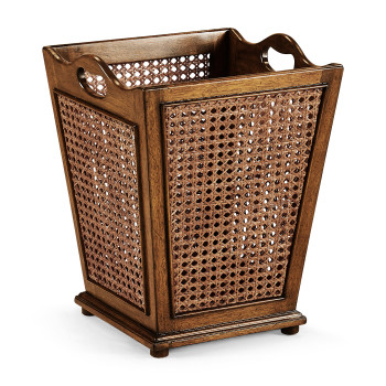 French Style Caned Walnut Waste Basket