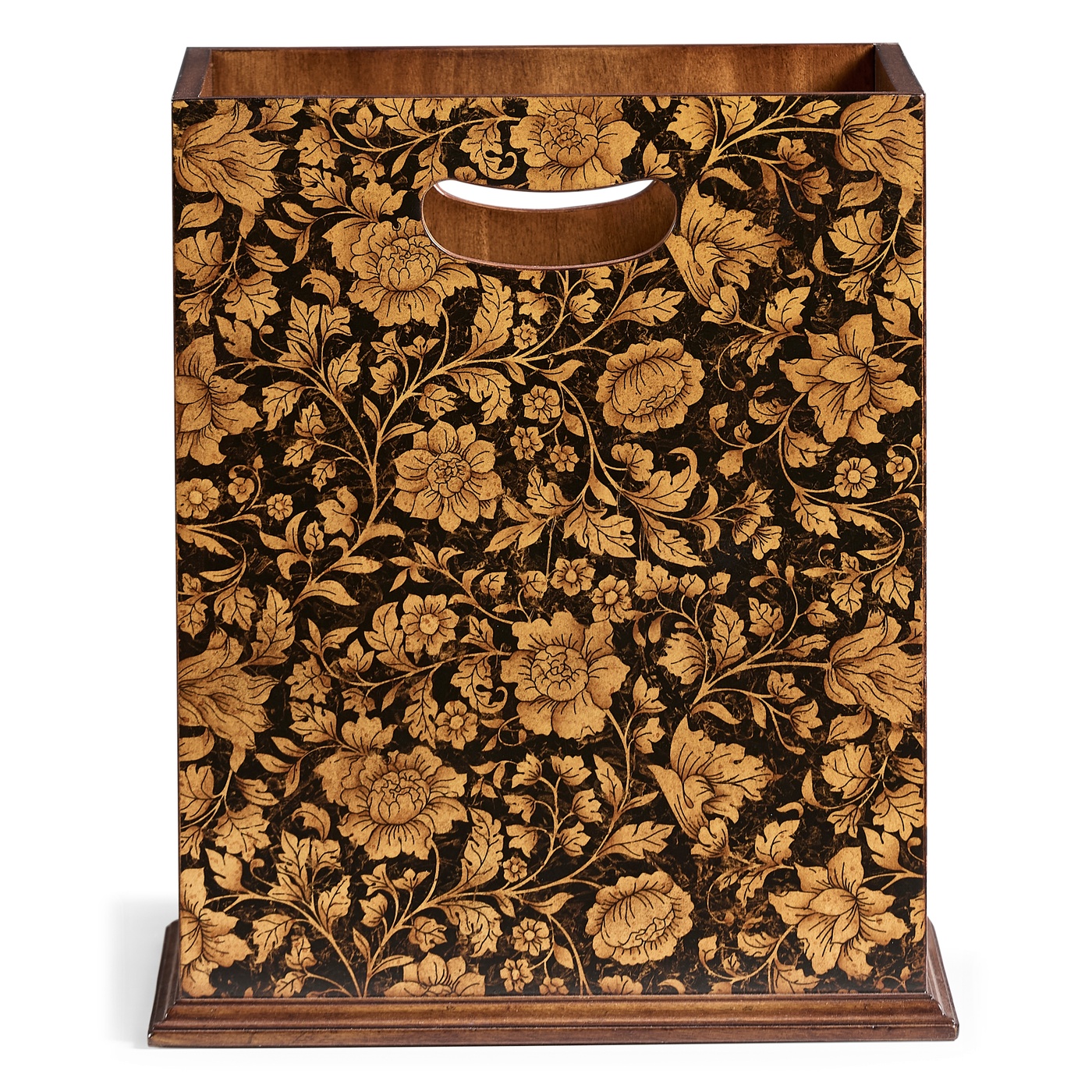 Square Black Chinoiserie Waste Basket