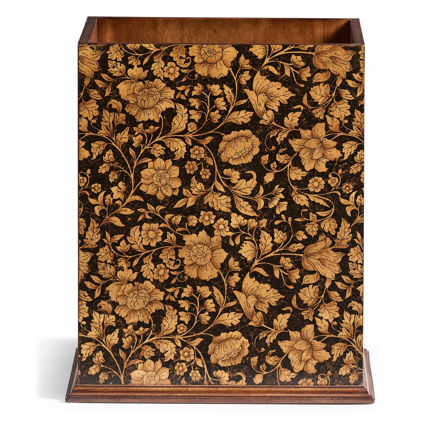 Square Black Chinoiserie Waste Basket