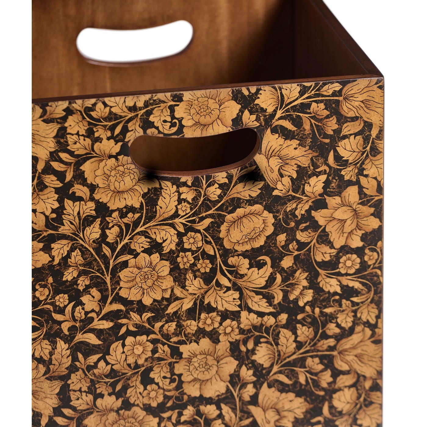 Square Black Chinoiserie Waste Basket