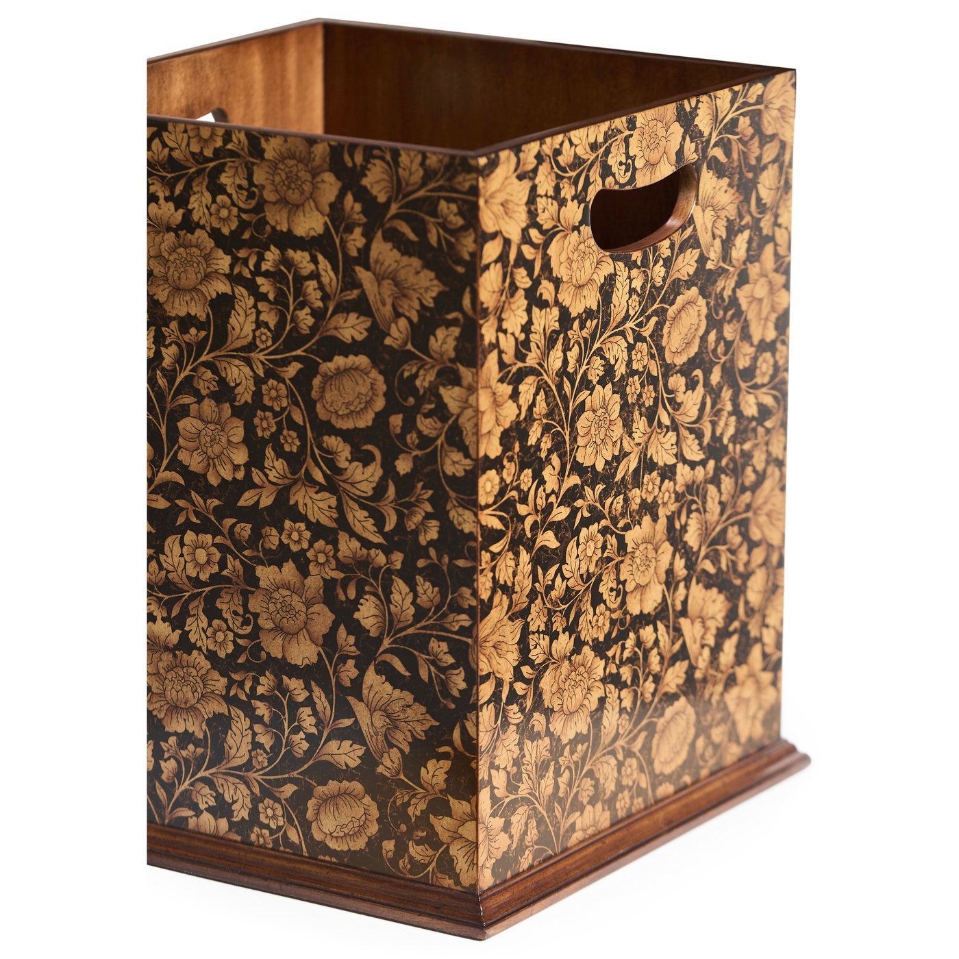 Square Black Chinoiserie Waste Basket