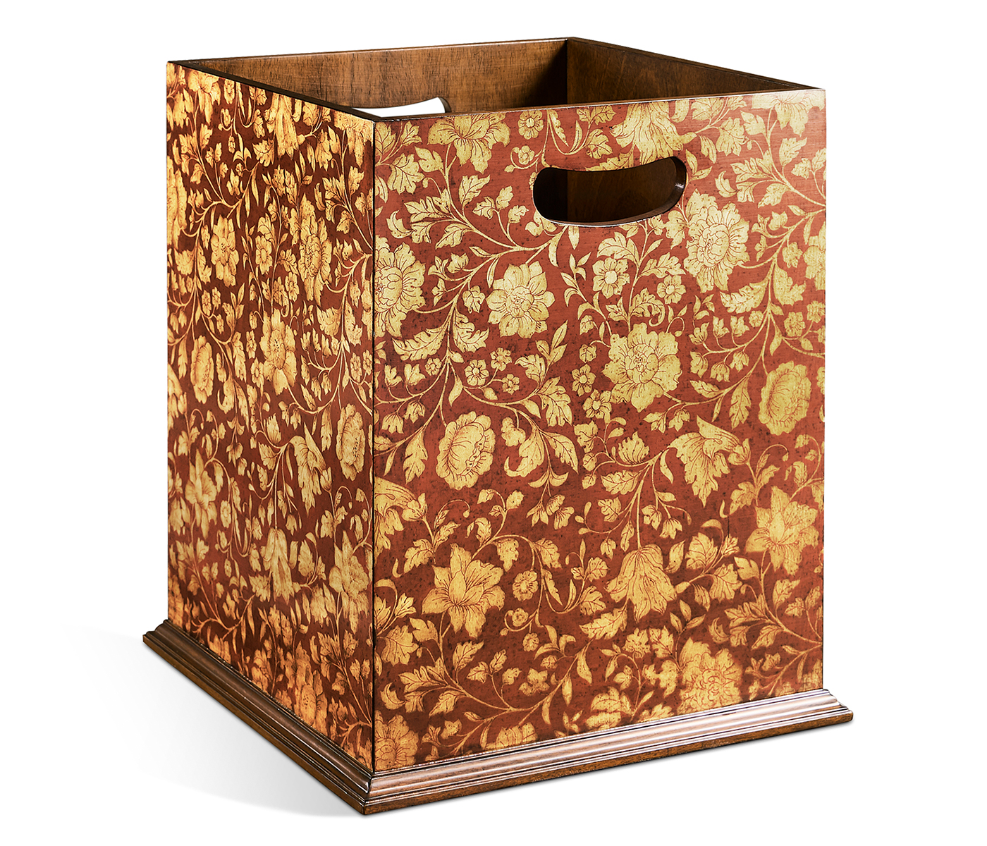 Square Red Chinoiserie Waste Basket