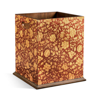 Square Red Chinoiserie Waste Basket