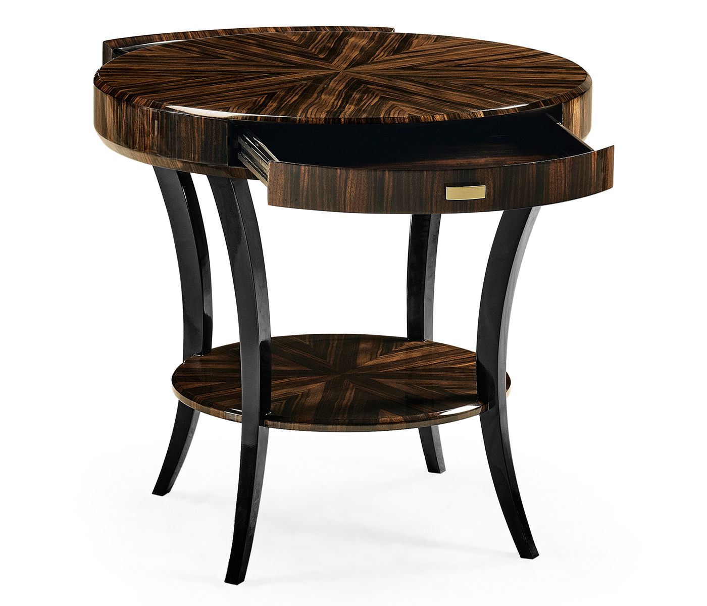 Round Art Deco Macassar Ebony High Lustre Side Table with Drawer