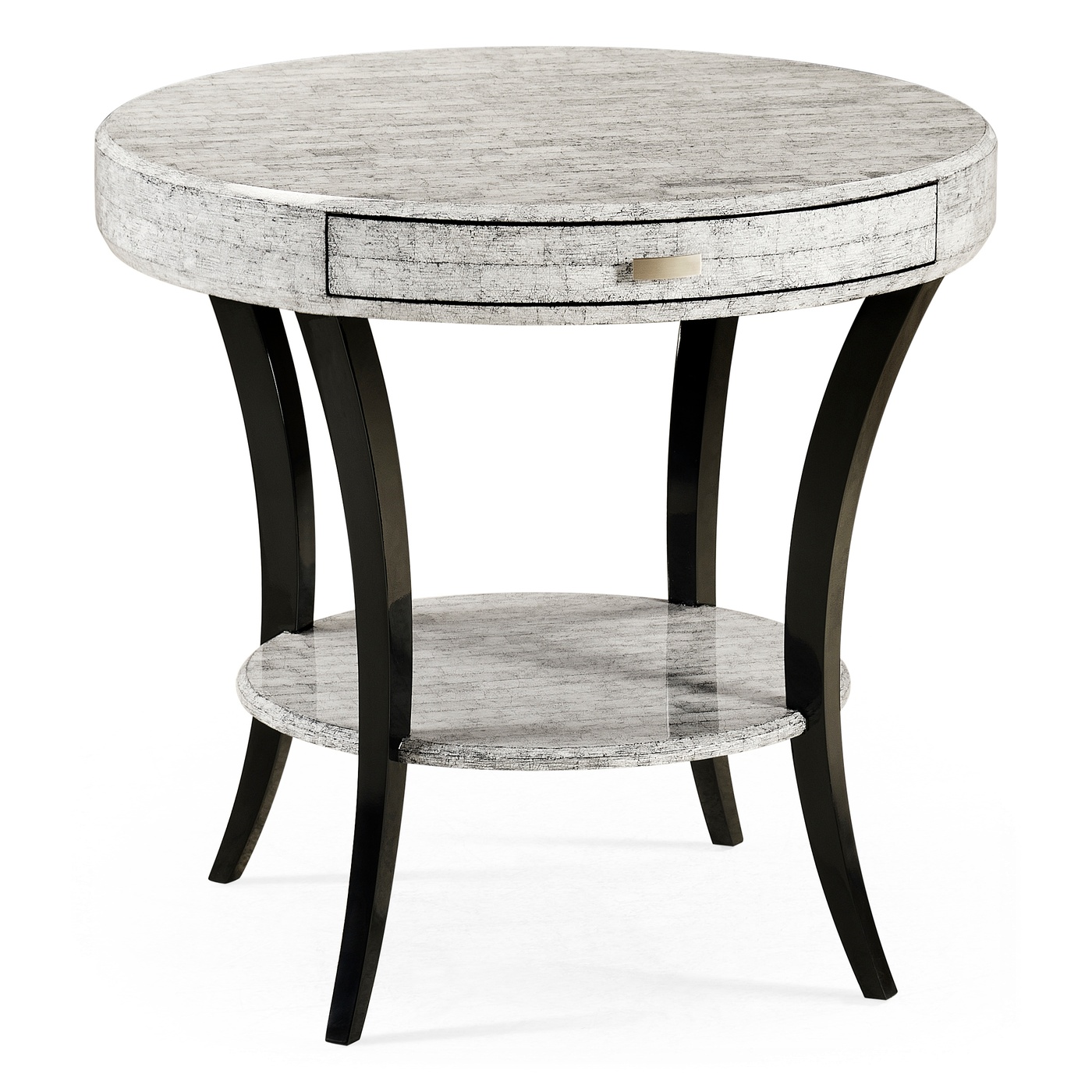 White Smoke Eggshell Round Side Table with Drawer