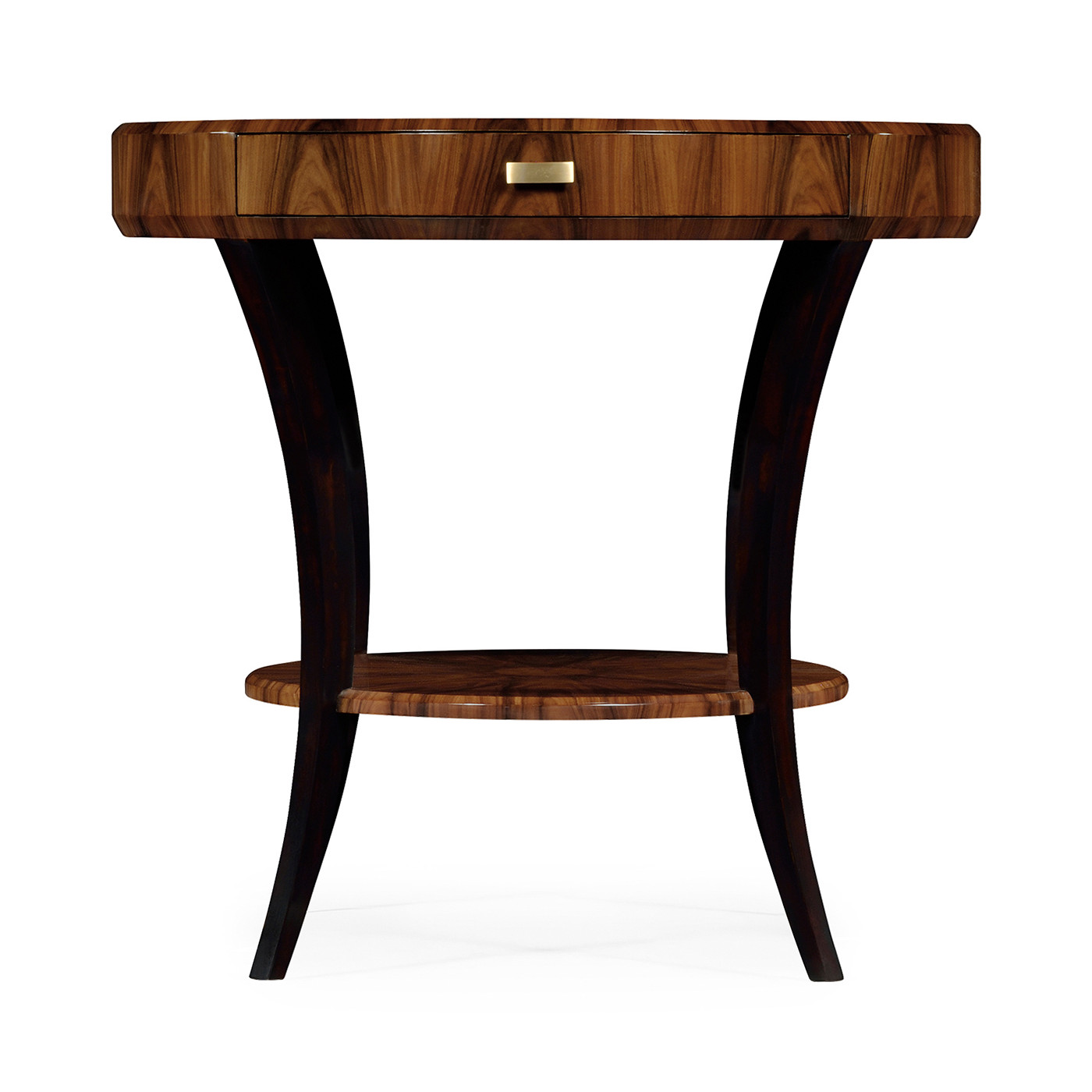 Art Deco High Lustre Round Side Table with Drawer