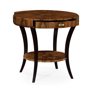 Art Deco High Lustre Round Side Table with Drawer