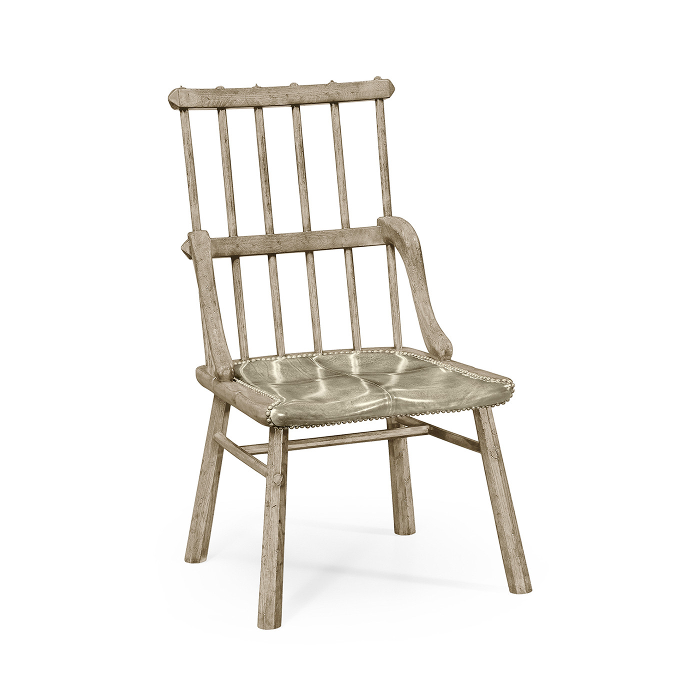 Rustic Grey Oak Country Side Chair With A Dark Grey Leather Seat