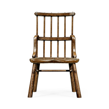 Rustic Dark Oak Country Side Chair With A Dark Antique Chestnut Leather Seat