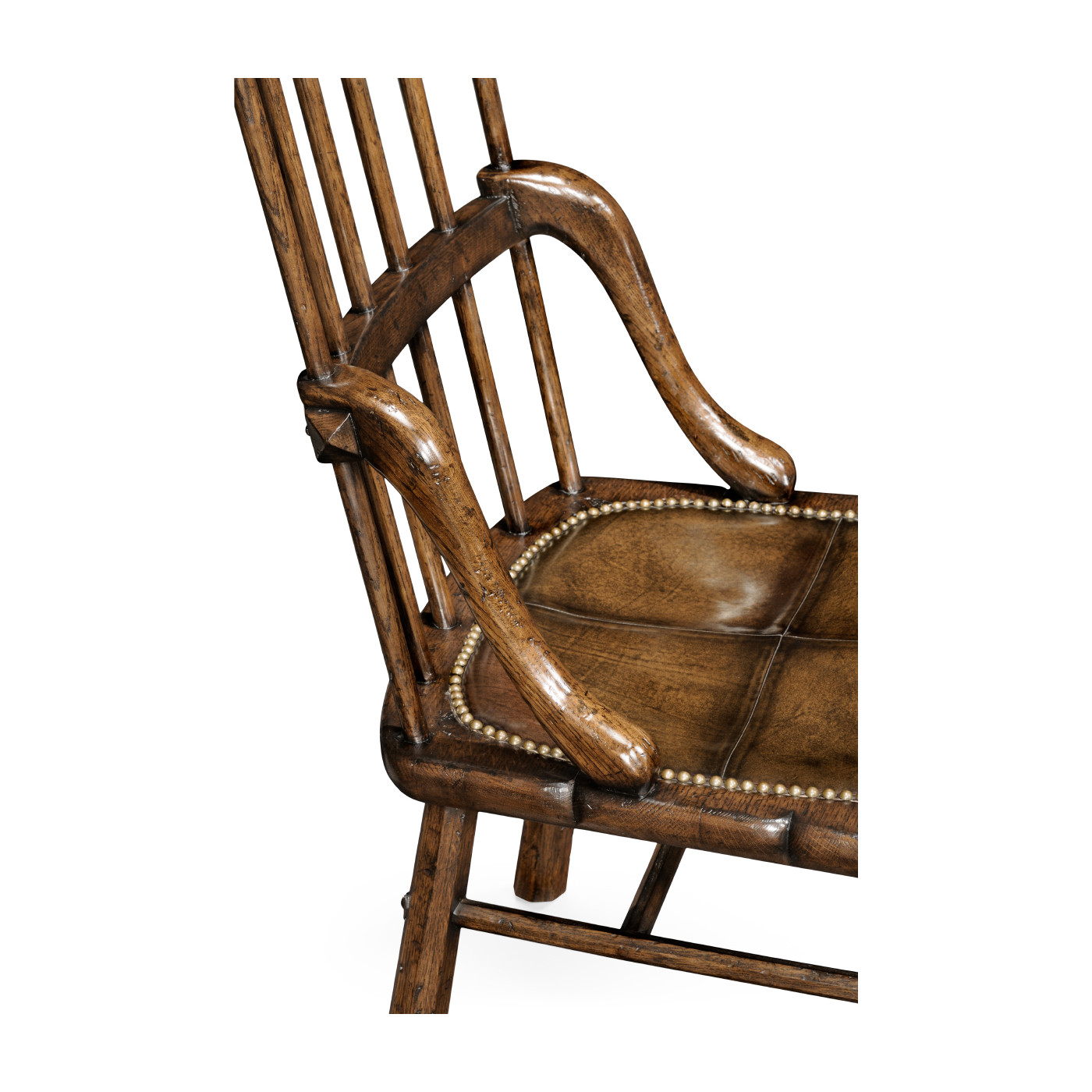 Rustic Dark Oak Country Side Chair With A Dark Antique Chestnut Leather Seat