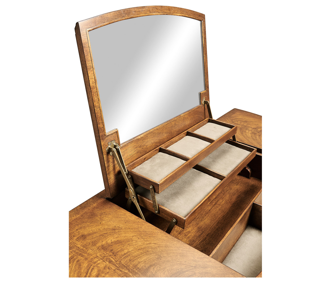 Dressing table with hinged mirror