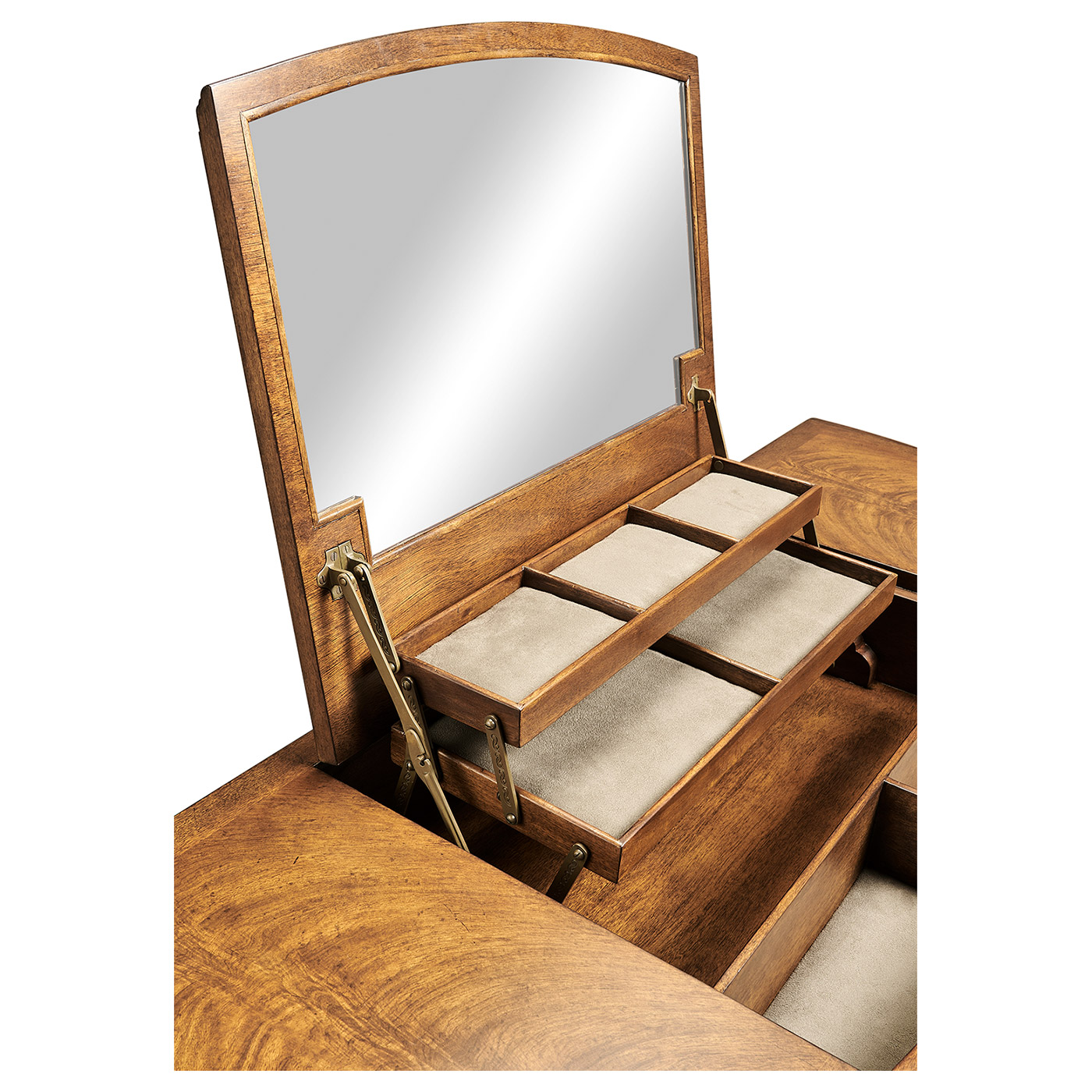 Dressing table with hinged mirror
