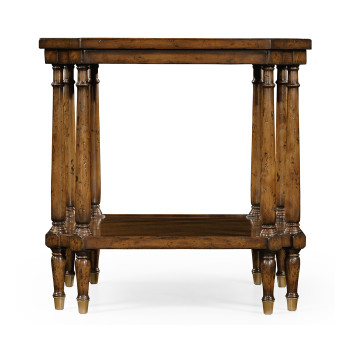 Square Walnut Side Table with Brass Capped Feet