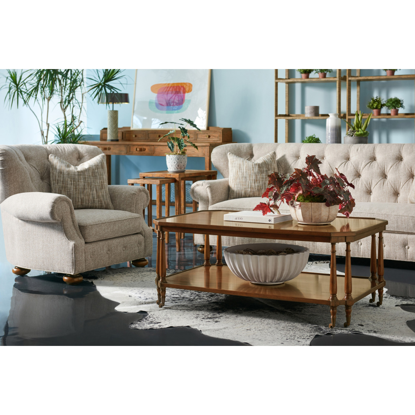 Rectangular Walnut Coffee Table on Castors