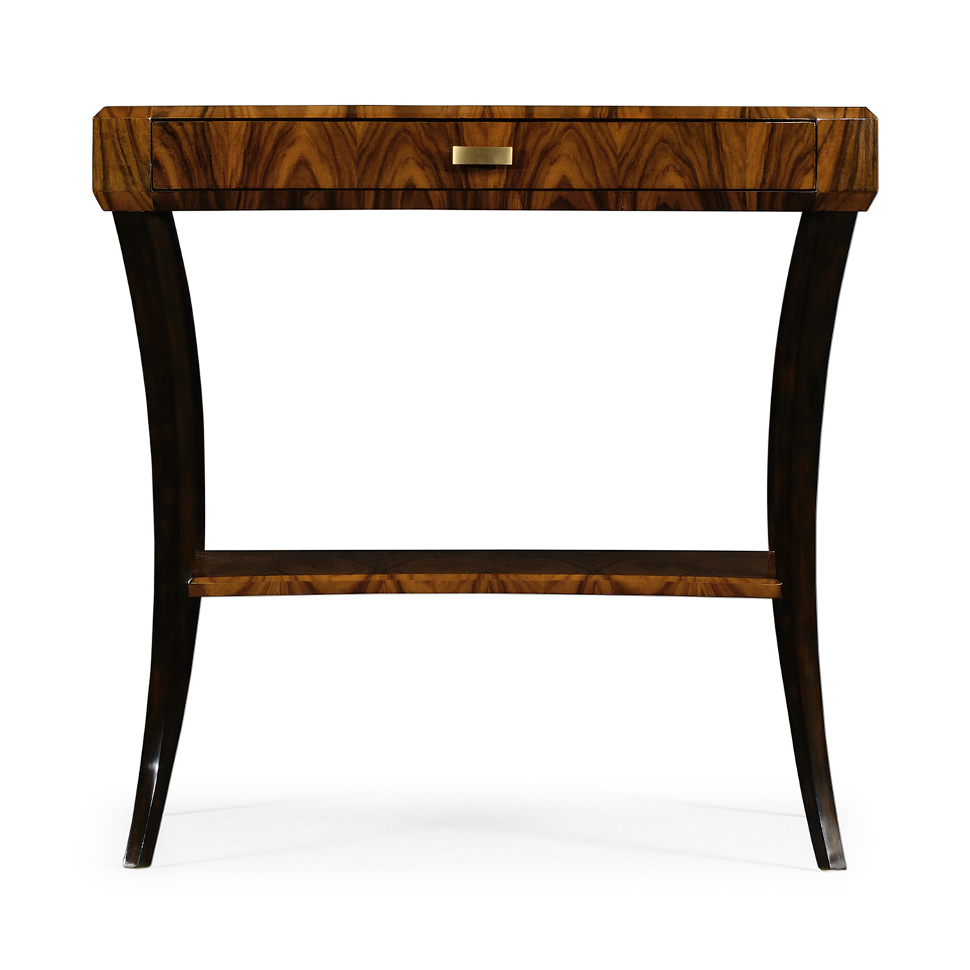 Art Deco High Lustre Rectangular Side Table with Drawer 