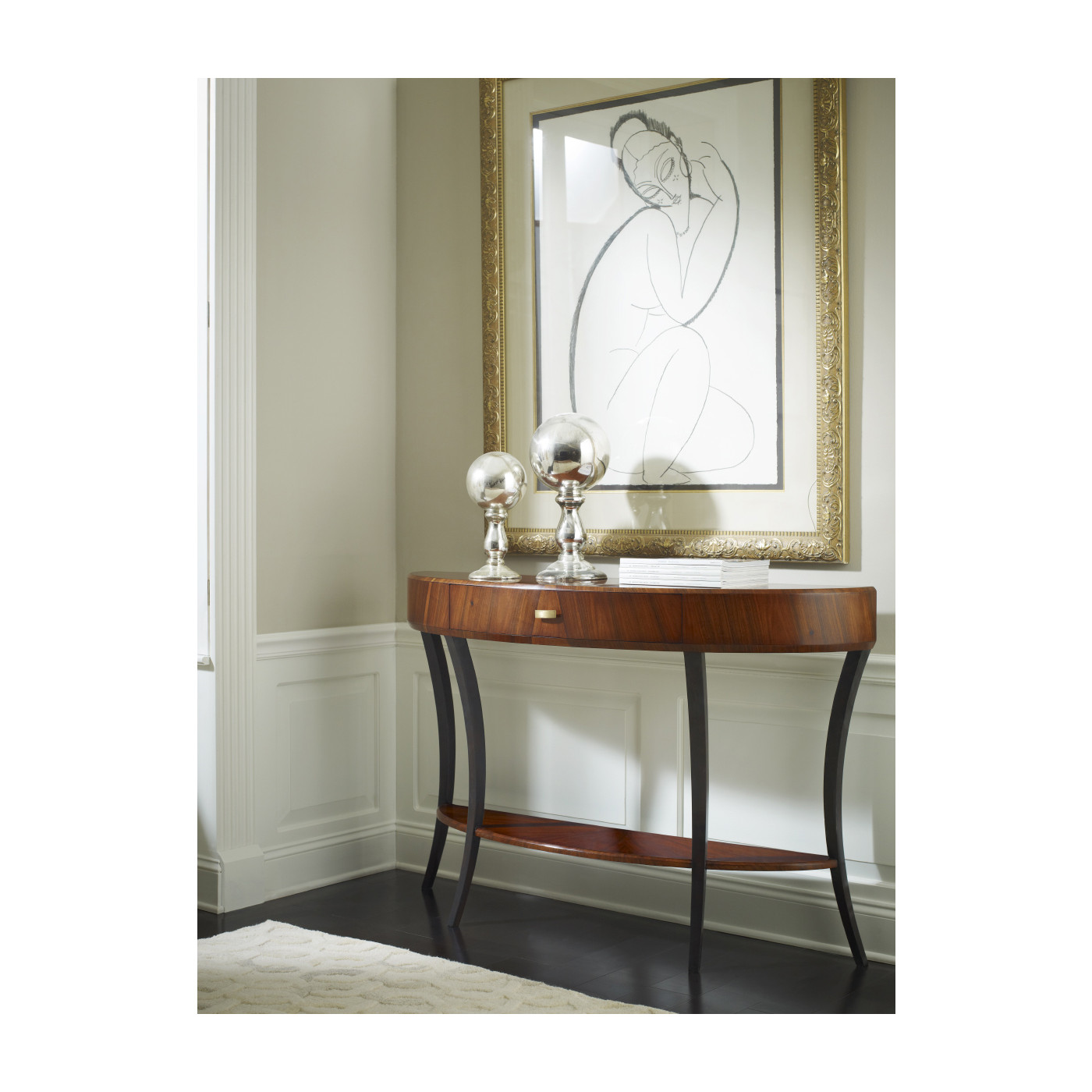 Art Deco Large Demilune Console Table with Drawer