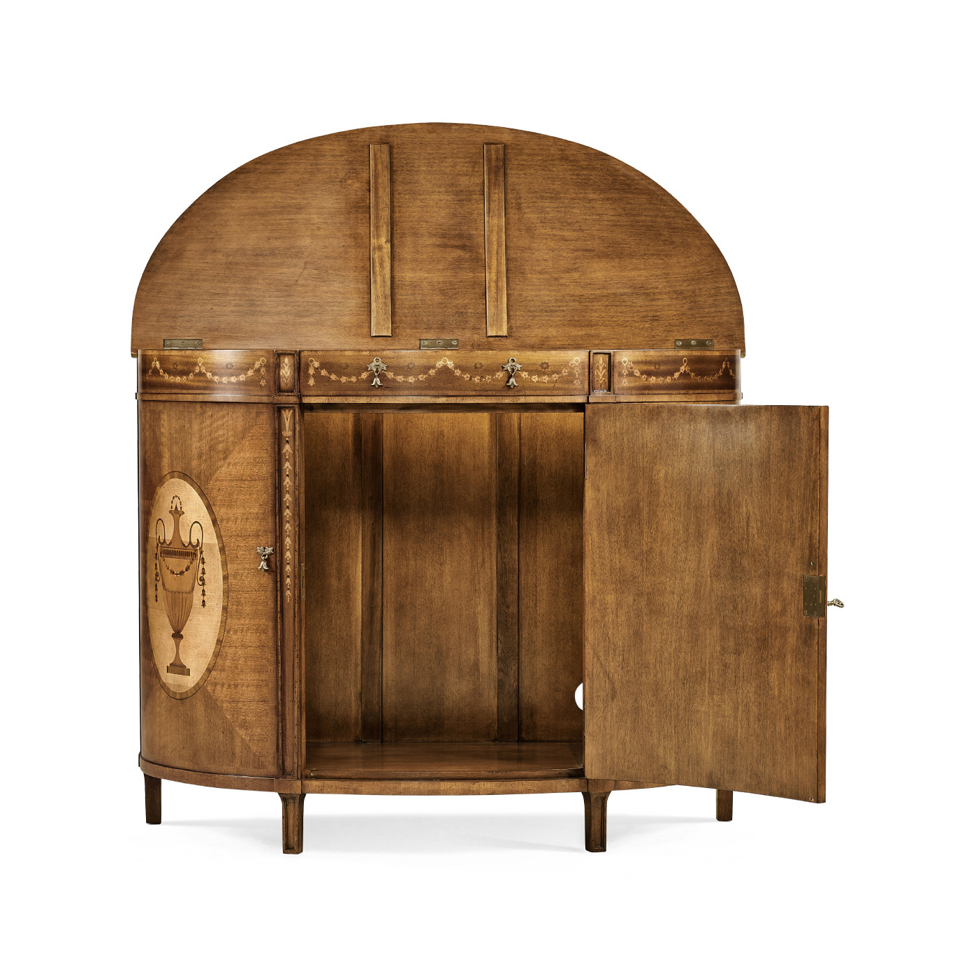 Adam Style Walnut & Satinwood Demilune TV Cabinet