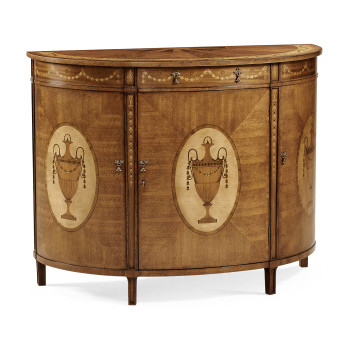 Adam Style Walnut & Satinwood Demilune TV Cabinet