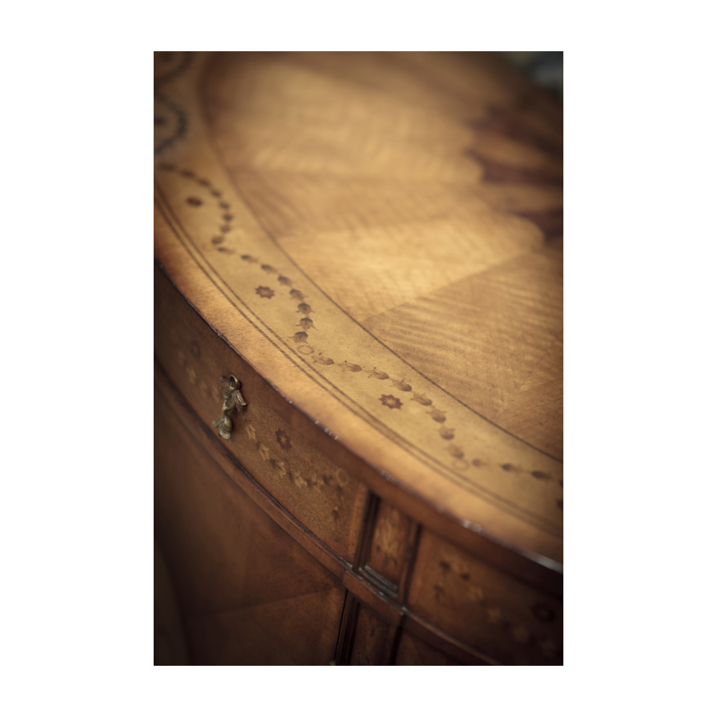 Adam Style Walnut & Satinwood Demilune TV Cabinet