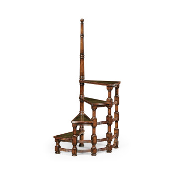 Anitqu Mahogany Library Stairs with Central Post