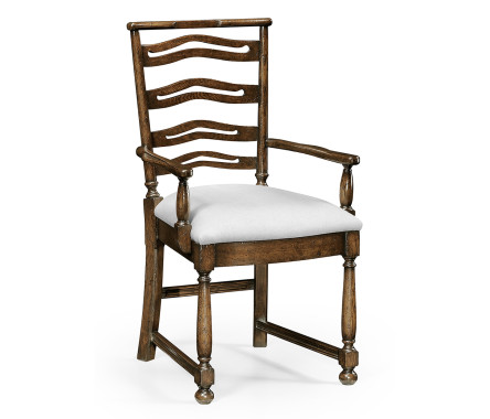 Oak Pierced Ladder Back Country Arm Chair