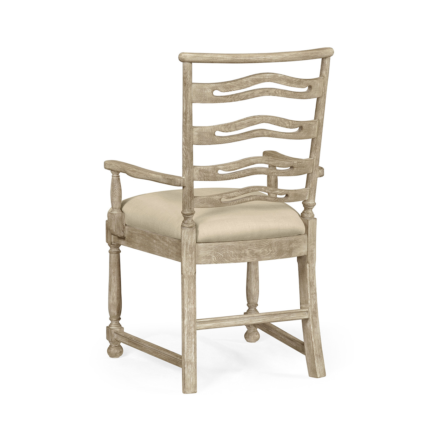 Grey Oak Pierced Ladder Back Country Arm Chair, Upholstered in MAZO
