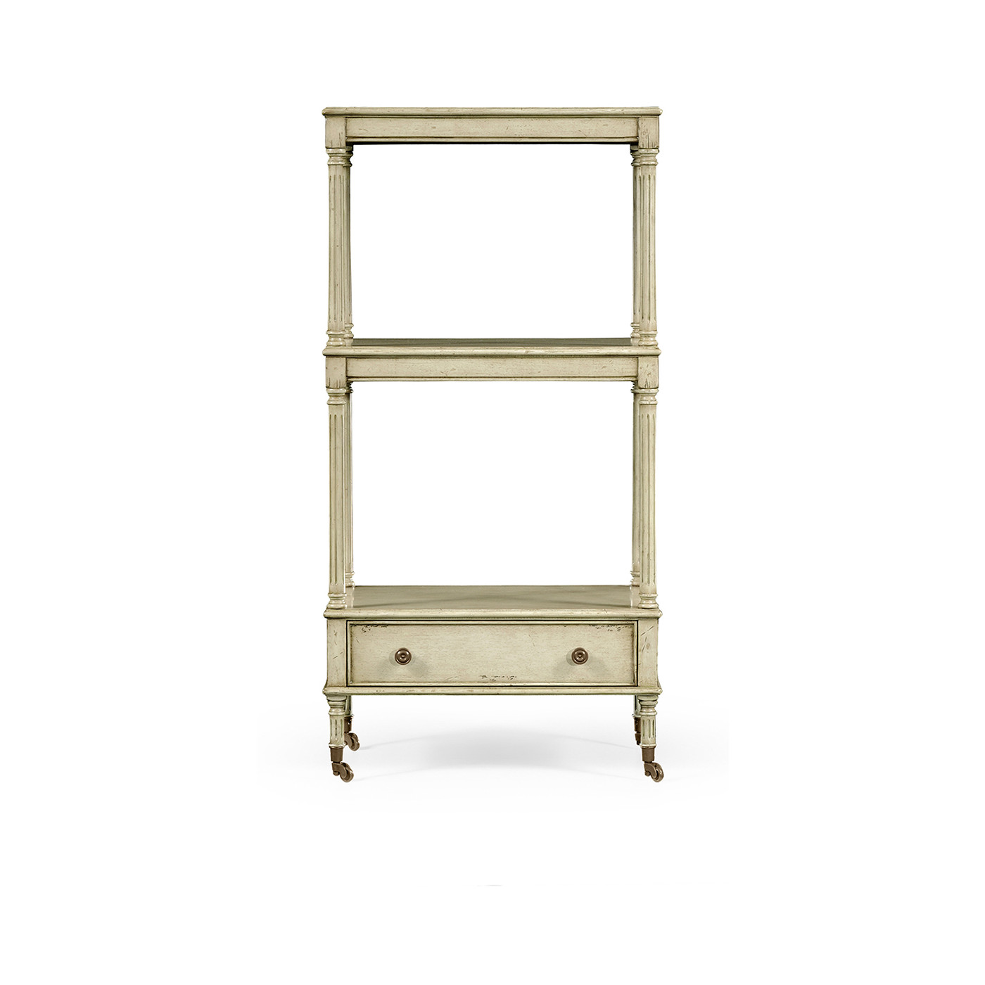 Three-tier grey rub-through étagère