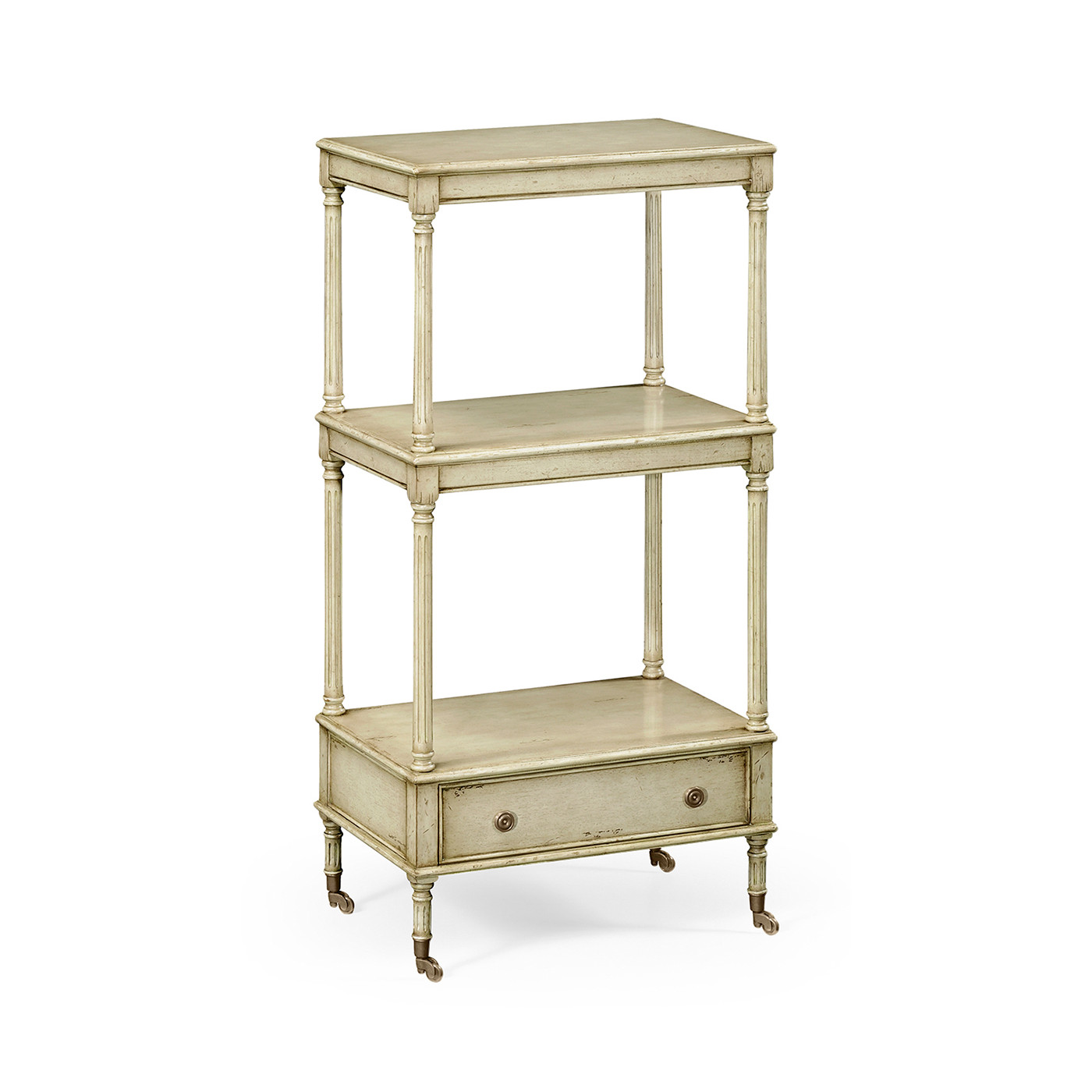 Three-tier grey rub-through étagère