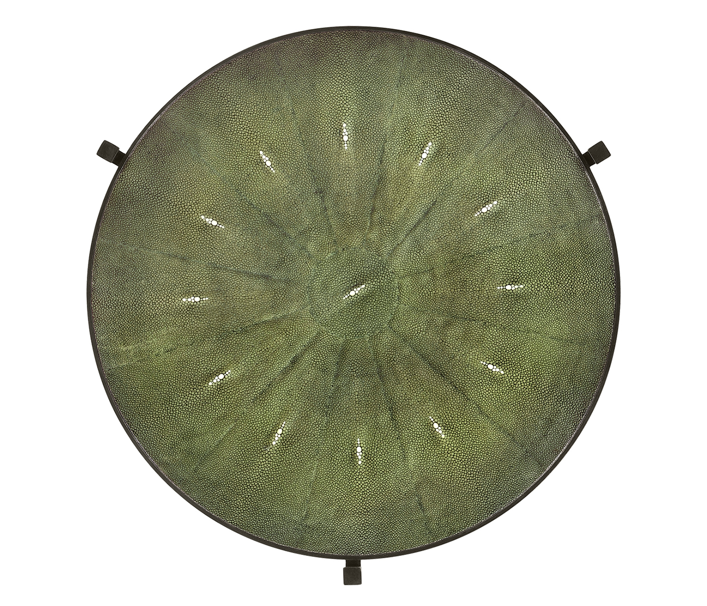 Large Green Round Faux Shagreen Bronze Side Table