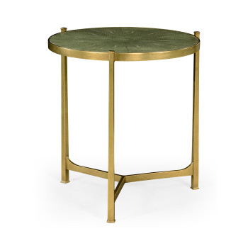 Large Green Round Faux Shagreen Gilded Side Table