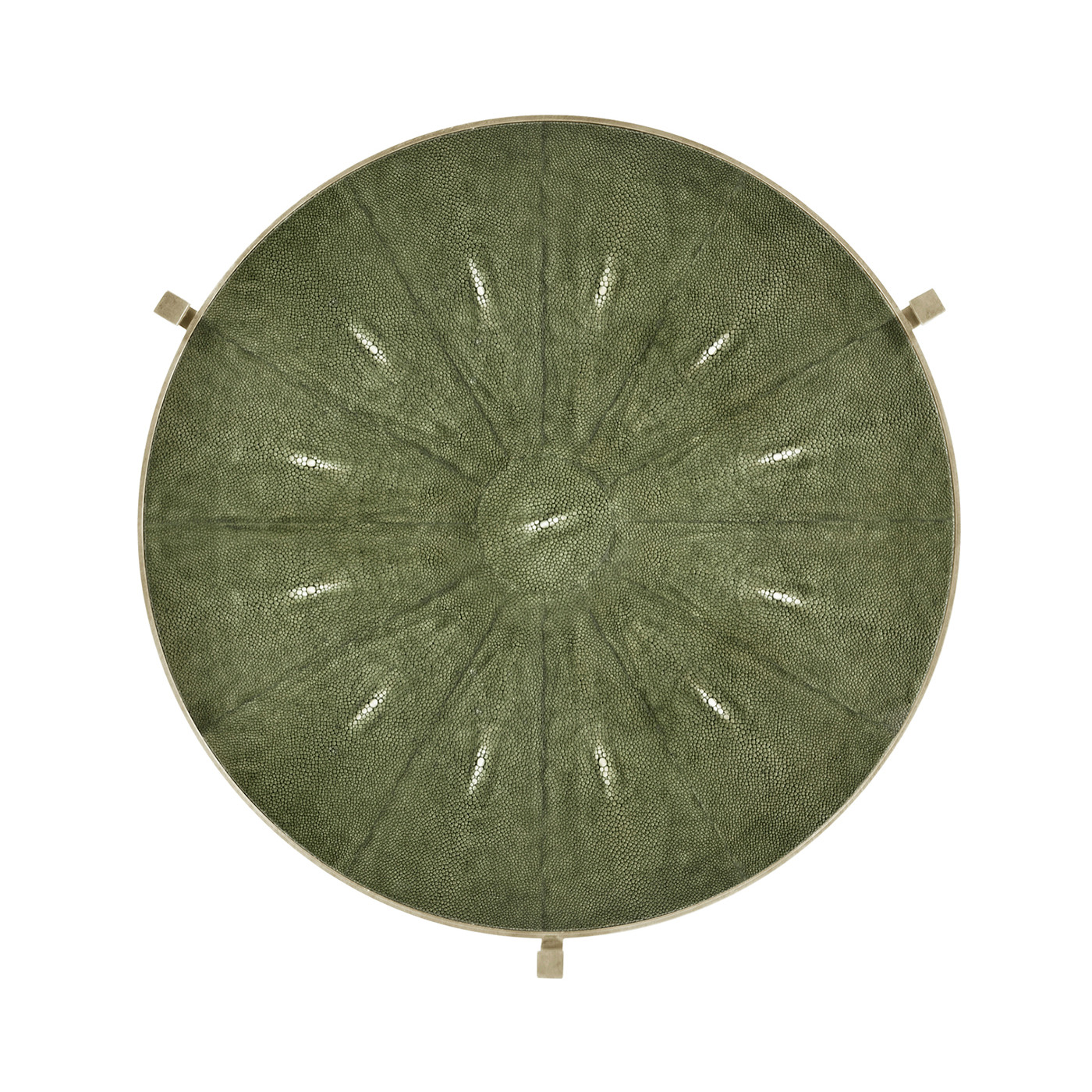 Large Green Round Faux Shagreen Silver Side Table
