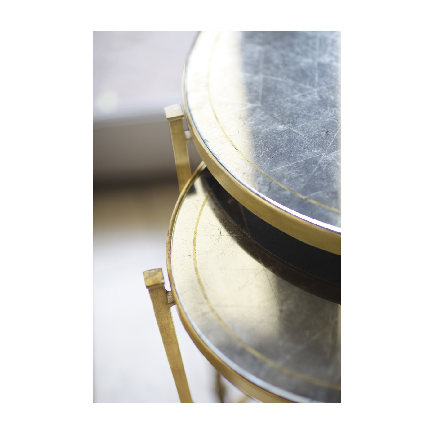 Églomisé & Silver Iron Round Nest of Tables