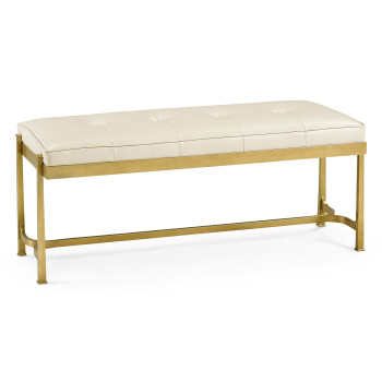 Gilded Iron & Cream Leather Bench