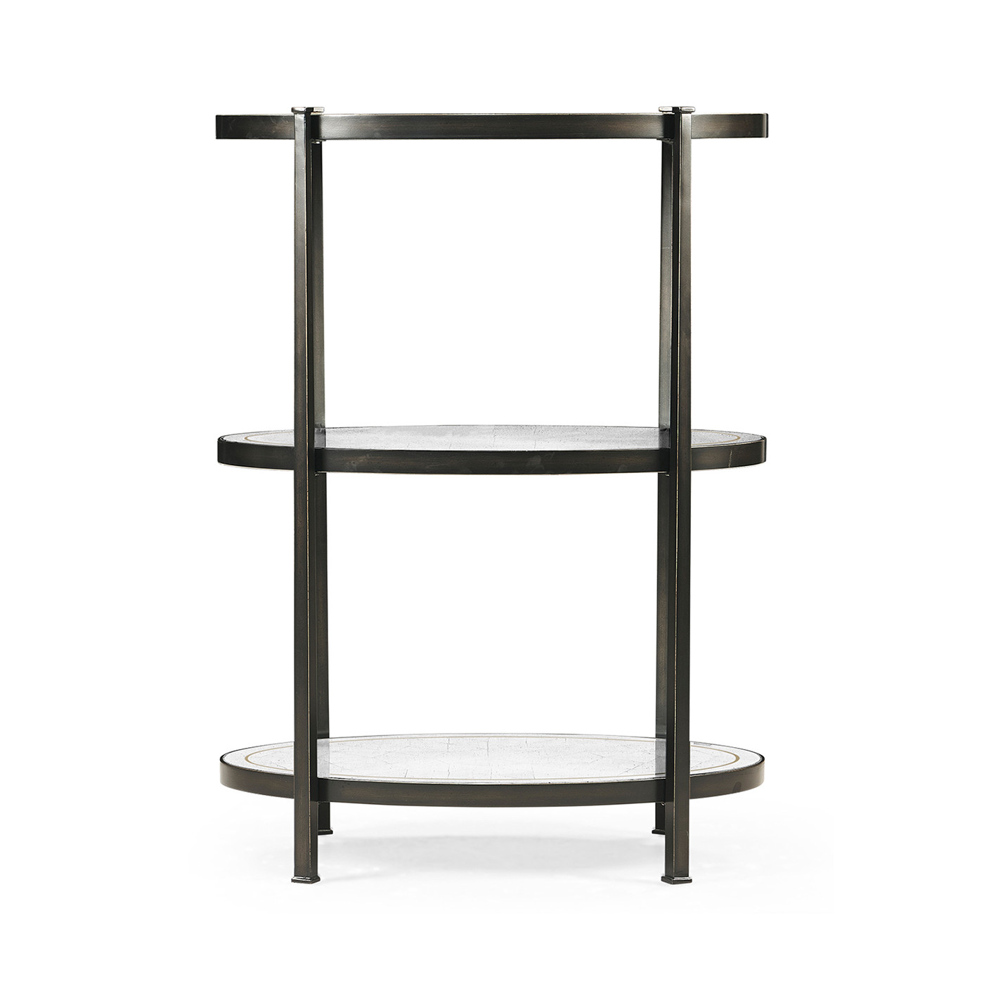Large Églomisé & Bronze Iron Three-Tier Table