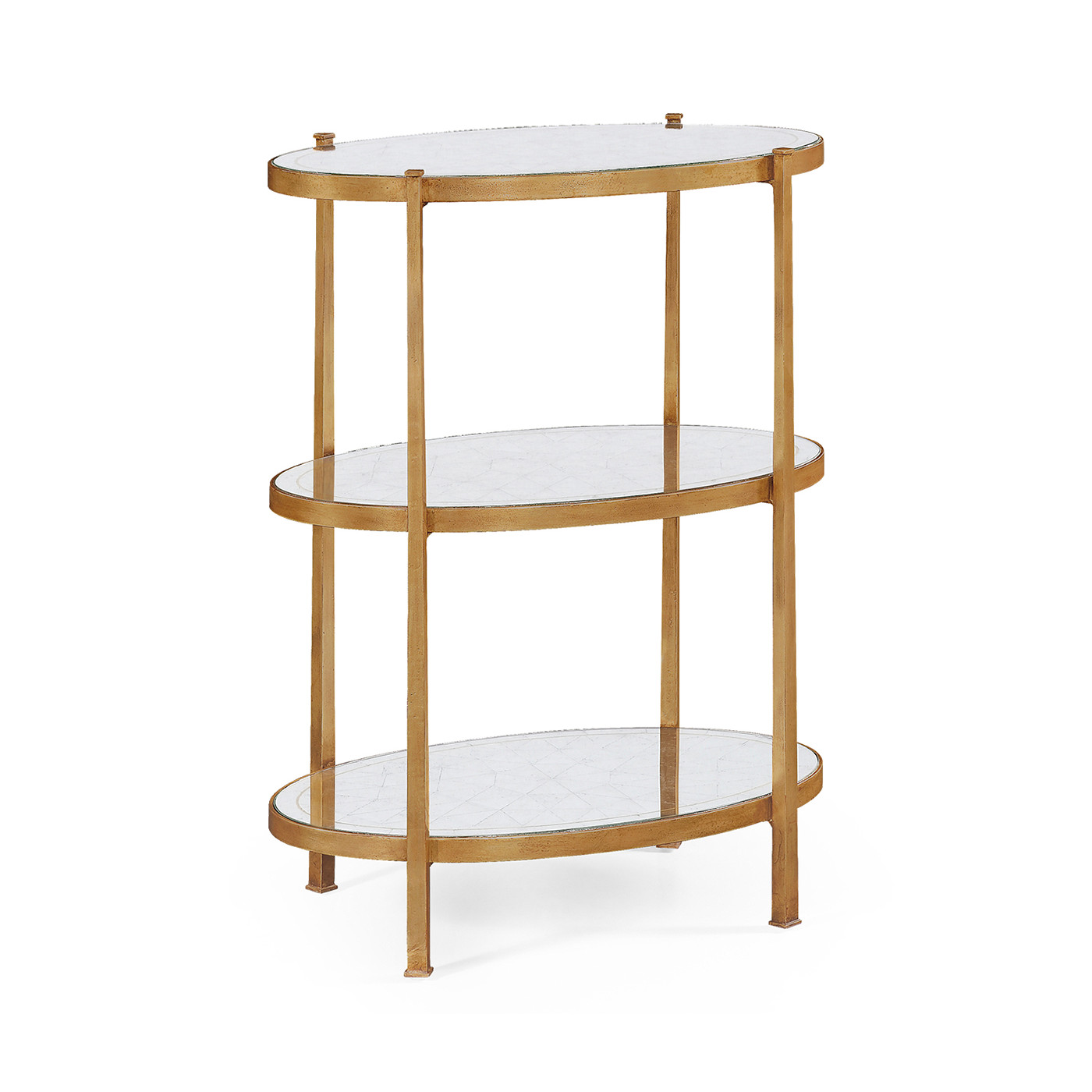 Large Églomisé & Gilded Iron Three-Tier Table