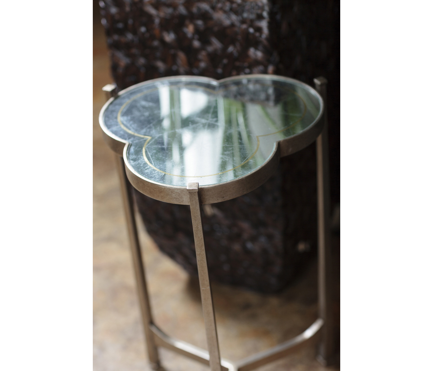 Églomisé & Gilded Iron Trefoil Lamp Table