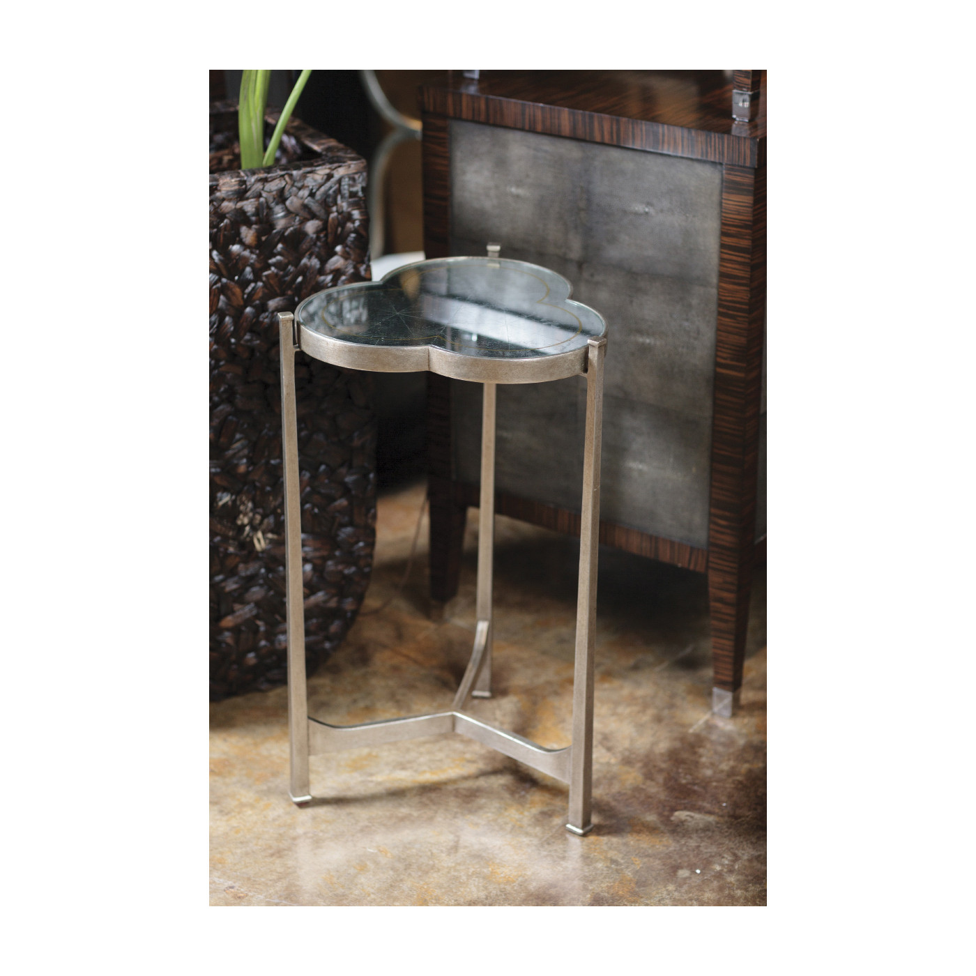 Églomisé & Silver Iron Trefoil Lamp Table